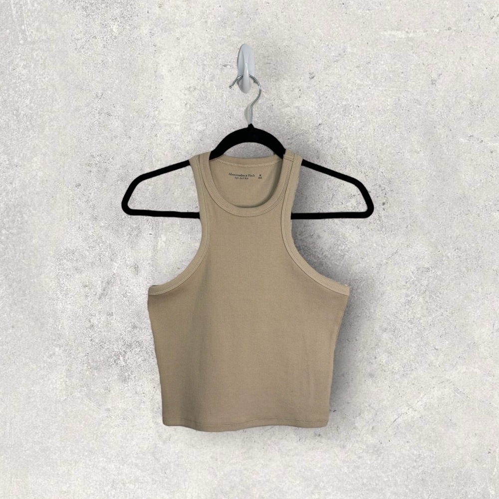 Abercrombie Cropped High-Neck Rib Tank - Tan
